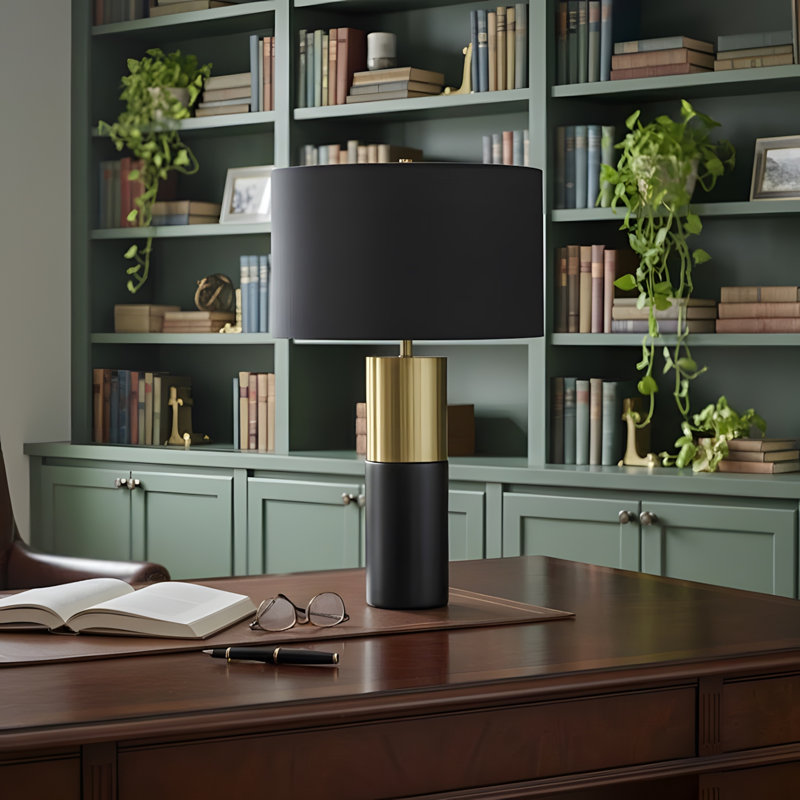 Lighting, 25 po, lampe de table, béton noir, abat-jour noir, contemporain