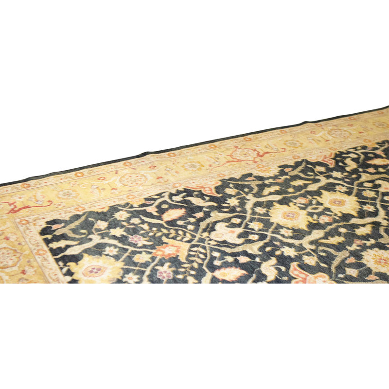 Hand Knotted Wool Area Rug in Black And Dark Gold