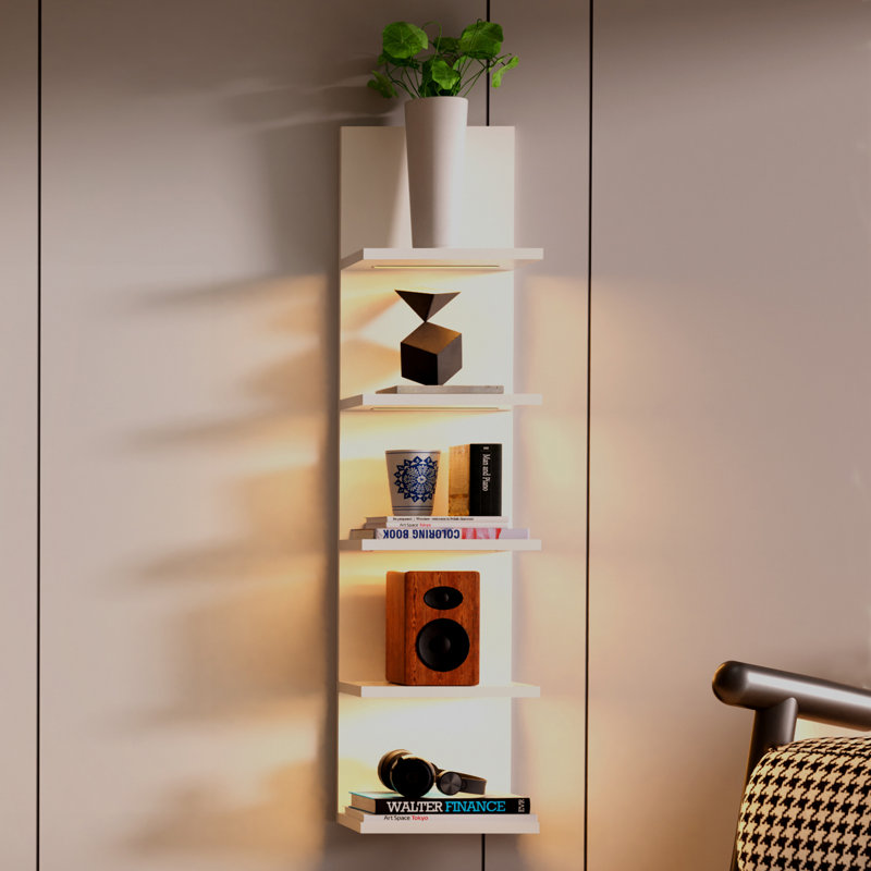 Deangelos 5-Tier Floating Shelf with Bulit-in LED Lights, White