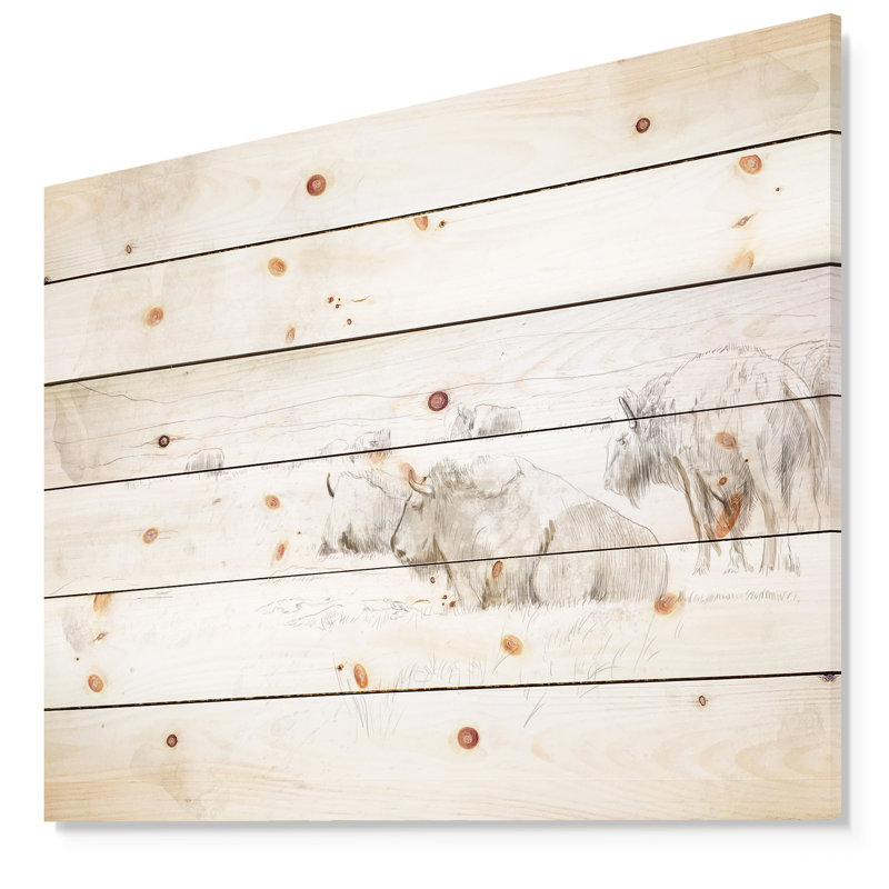 Wild Bison Buffalo - reproduction d'art, Bois, H 36 po x l 46 po x P 1,5 po