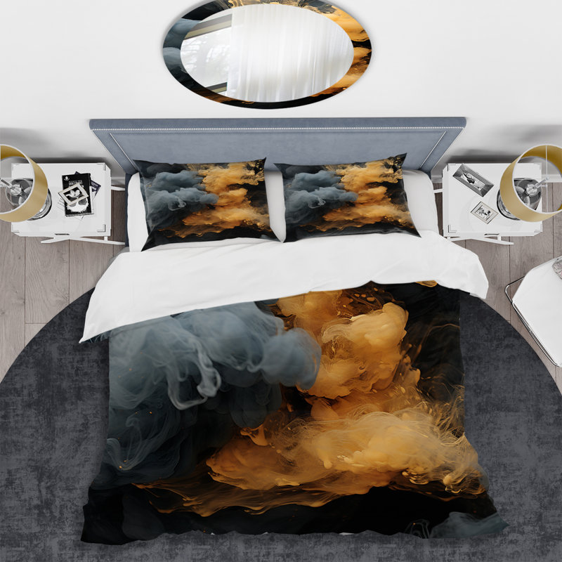 Ensemble de housse de couette abstrait gris et orange, Housse de couette pour grand lit