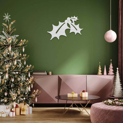 Art mural en métal de gui - art mural vacances de Noël - sculpture de conception de plante d'hiver festive - suspension murale de style campagne moderne - art industriel en métal - décoration saisonnière - pièce d'art