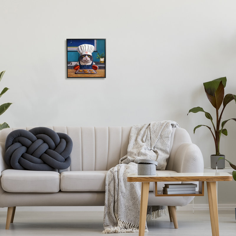 «Fresh Baked Fish Cookies Cat Chef» par Lucia Heffernan - peinture sur toile flottante, H 12 po x l 12 po x P 1,5 po