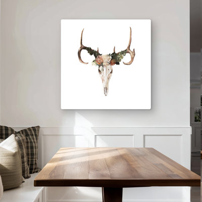 Deer Skull with Roses - Metal Print for Home Decor