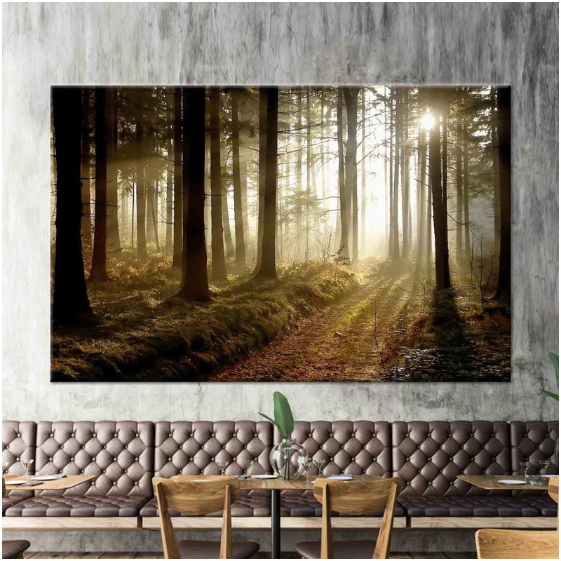 Forest Path at Sunset Canvas Art - Nature-Inspired Wall Decor, 60 cm H x 90 cm W, Does Not Apply, Wrapped Canvas