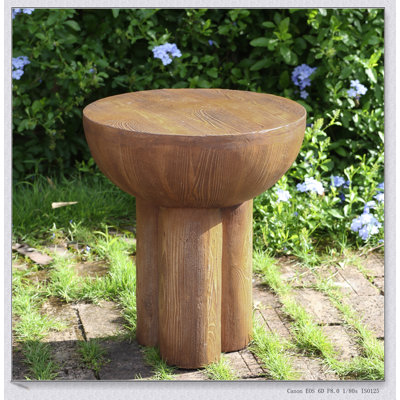 Iris Outdoor Patio Three-Legged Wood-Grain MGO Side Table, Weather-Resistant And Versatile For Indoor And Outdoor Use