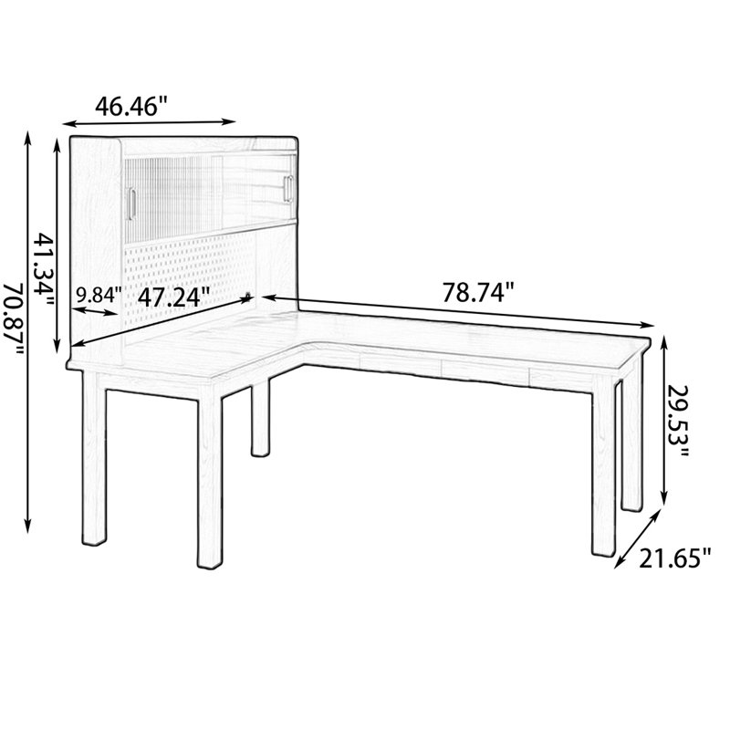 Bureau en bois massif en forme de L brun noisette, 29.53" H x 78.74" W x 47.24" D, Retour à gauche