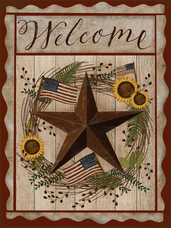 'Americana Star and Sunflowers' Graphic Art on Wrapped Canvas August Grove® 