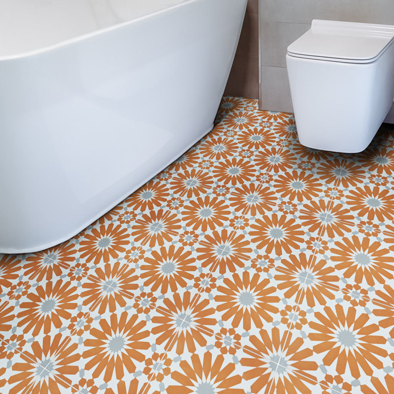 Alhambra 8" x 8" Cement Singular Wall and Floor Tile, Orange