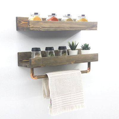 2 Piece Solid Wood Picture Ledge Wall Shelf with Towel Bar