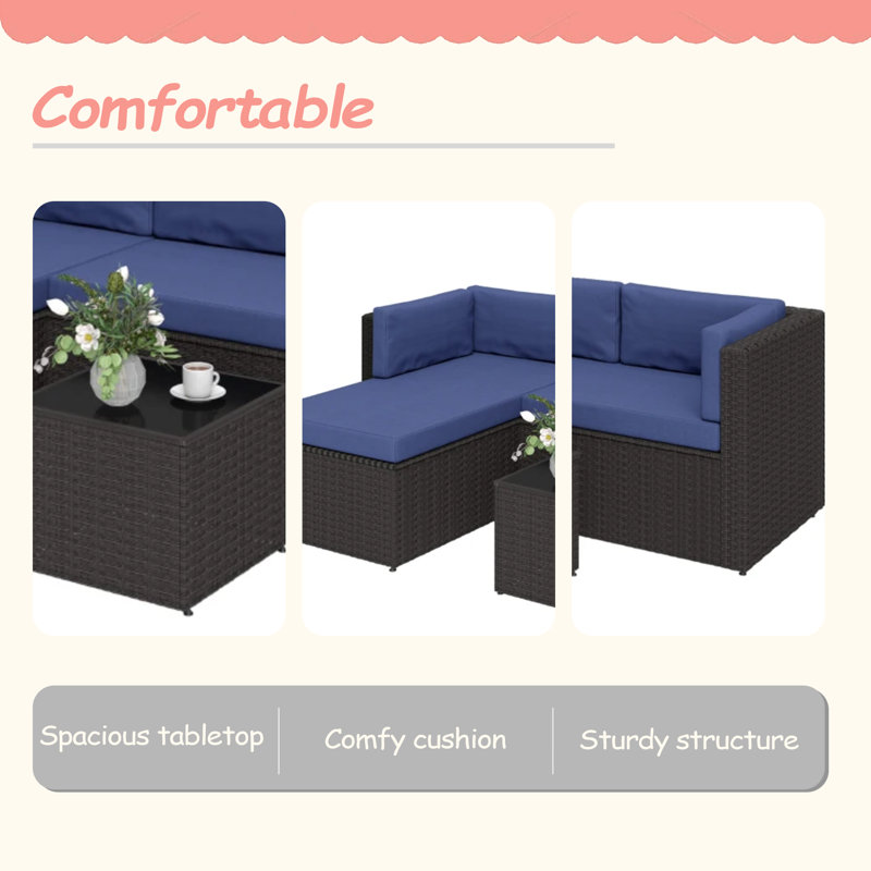 Ensemble de conversation confortable, ensemble de mobilier d'extérieur 3 pièces, coussin confortable, Marine