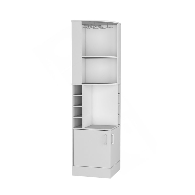 Armoire de bar d'angle, armoire à double porte, support en verre, huit supports à vin intégrés, Blanc