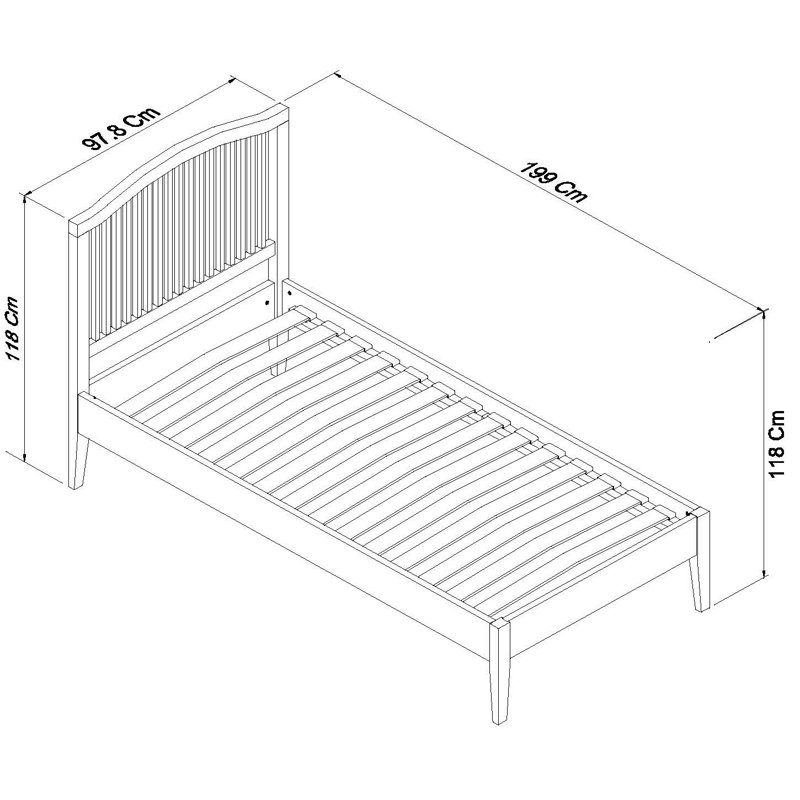 Lund Solid Wood Bed, White, Single (3')