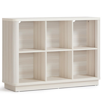 6 Cube Storage Book Shelf, 40" Wide Low Horizontal Bookcase With Curved Edge, Floor Standing 2-Tier Wooden Bookshelf With Base, Modern Short Book Case For Bedroom, Study, Entryway