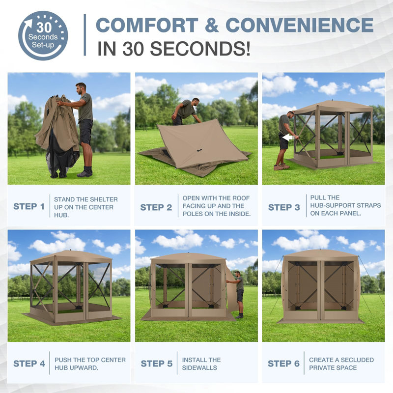 Tente de pavillon de camping 6x6FT, Kaki