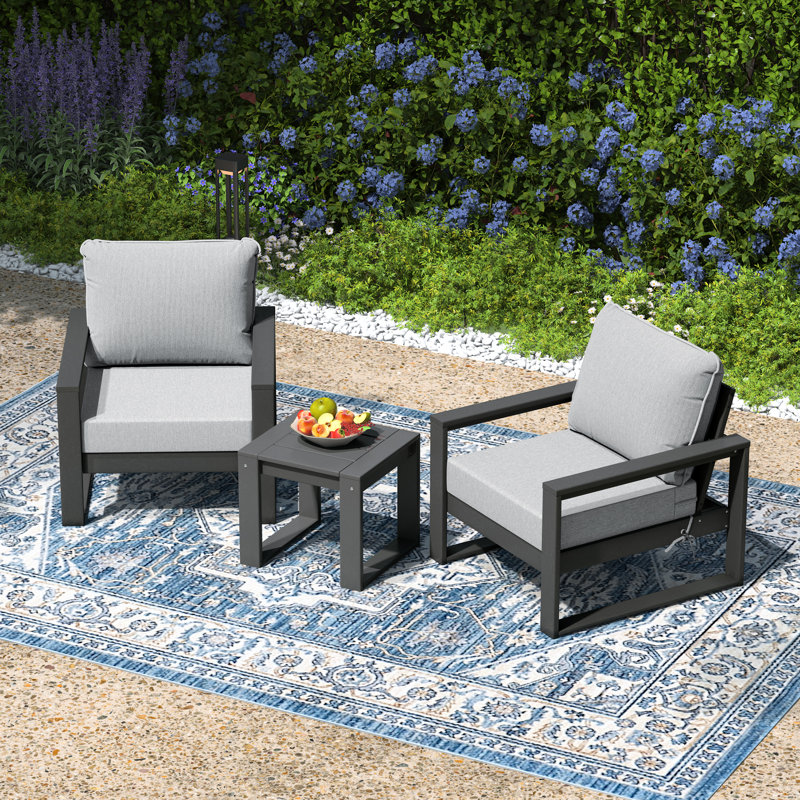 Patio Sectional 3-Piece Deep Seating Set With Frame, Light Gray, Gray
