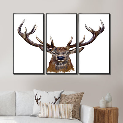 Tête de cerf devant - ensemble de 3 reproductions d'art encadrées sur toile