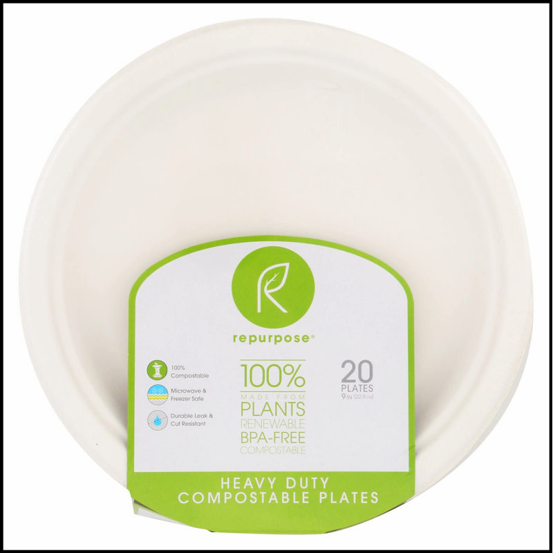 Assiettes de bagasse écologiques compostables - 20 unités par paquet, 12 paquets, sans BPA et matériaux renouvelables