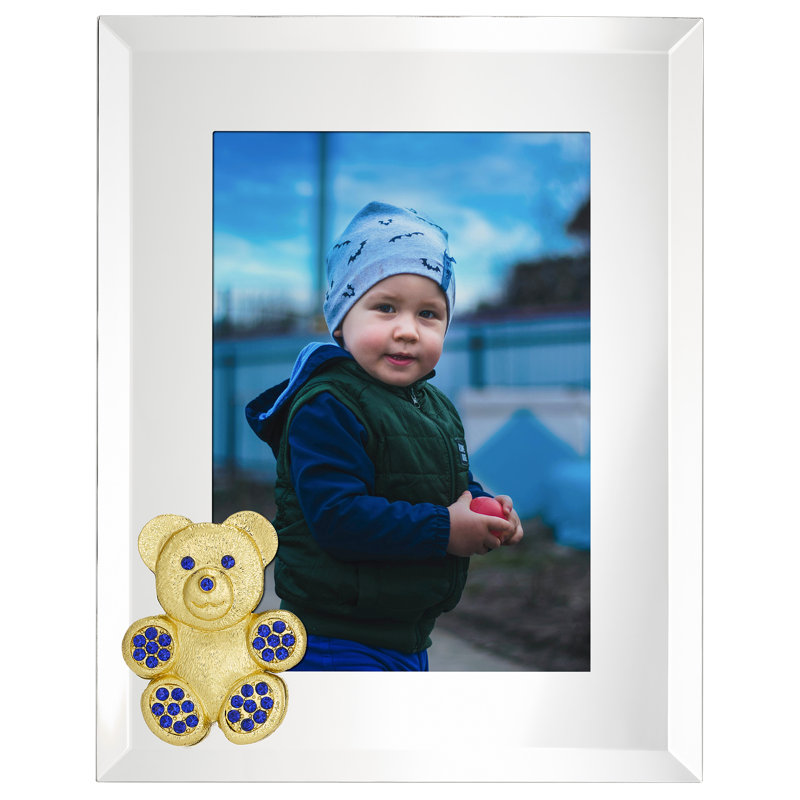 Gold Teddy Bear with Light Rose Crystals 5" x 7" Frame, Sapphire