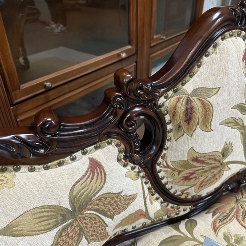 American Retro Solid Wood Carved Sofa