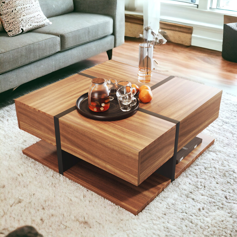 Benthall Floor Shelf Coffee Table with Storage, Brown