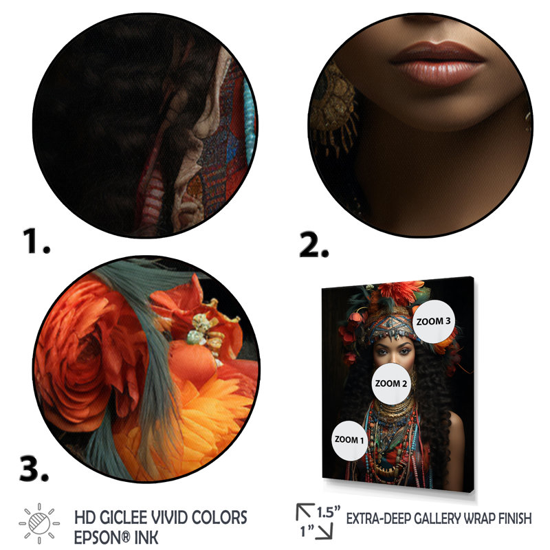 Diara «African Adorned Beauty II», reproduction sur toile, H 32 po x l 16 po x P 1 po, Cadre photo noir simple