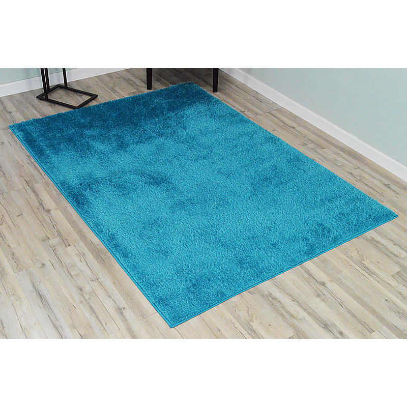 Tapis décoratif turquoise à poils longs 5 pi 3 po x 7 pi 6 po Adriaan