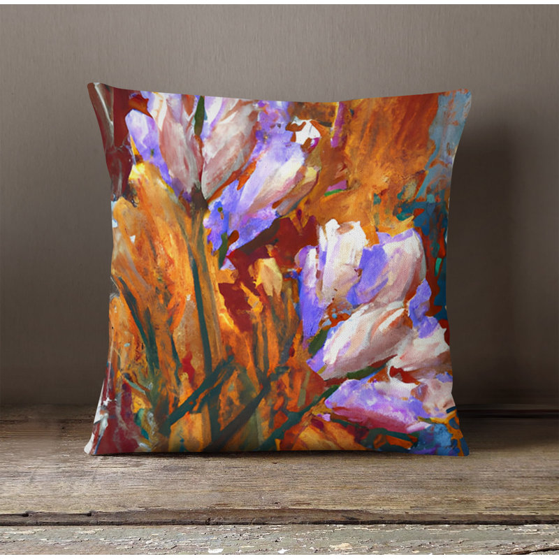 Throw Pillow With Insert, 16"H x 16"W, Orange/Purple Floral 7