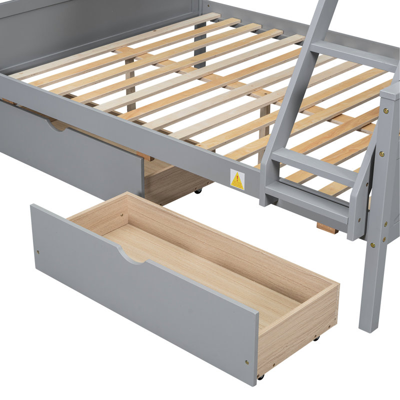 Lit superposé simple au-dessus de double gris avec construction solide et compartiments de rangement, finition, tiroirs sécurisés