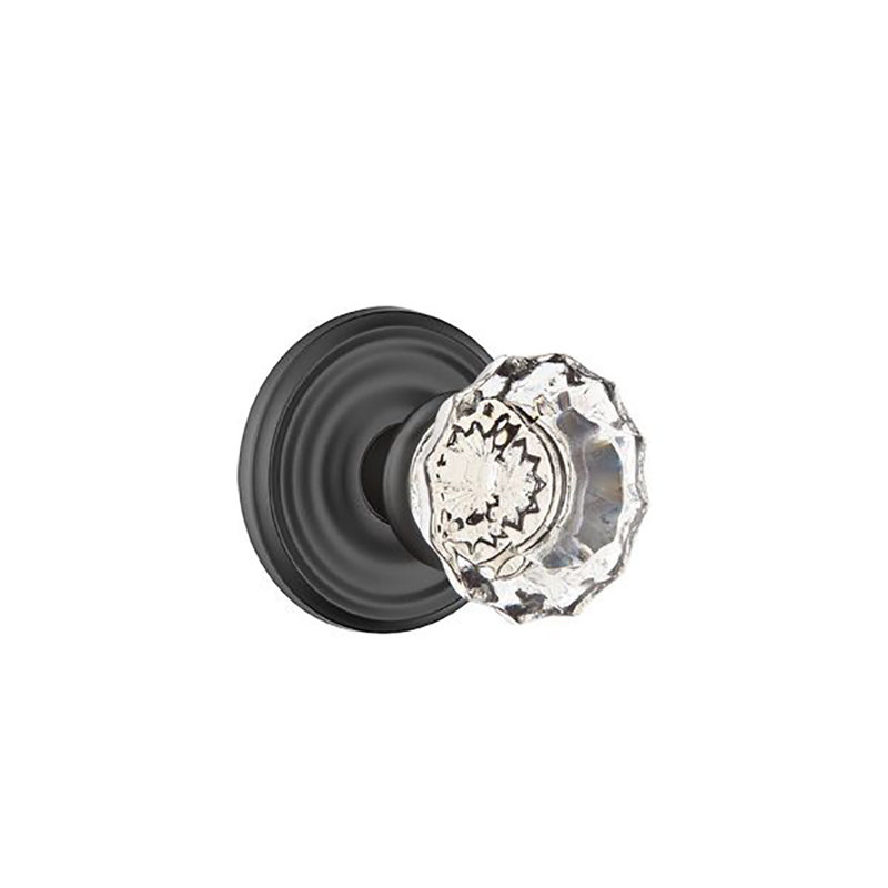 Ensemble de boutons de passage Emtek avec rosette régulière et bouton en verre Astoria, Dos plat