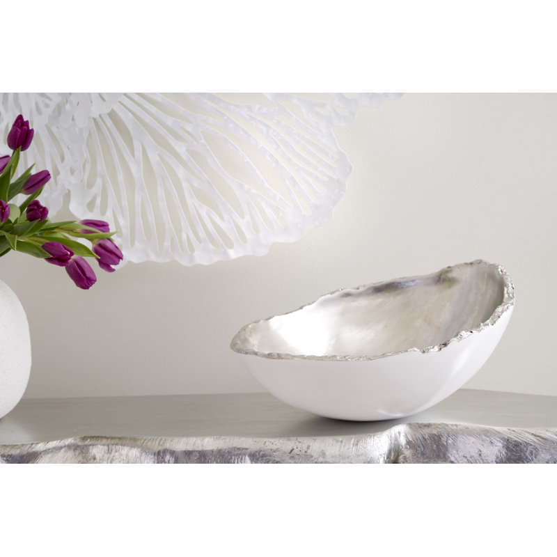 Broken Egg Resin Abstract Decorative Bowl, Pearl White/Silver Leaf