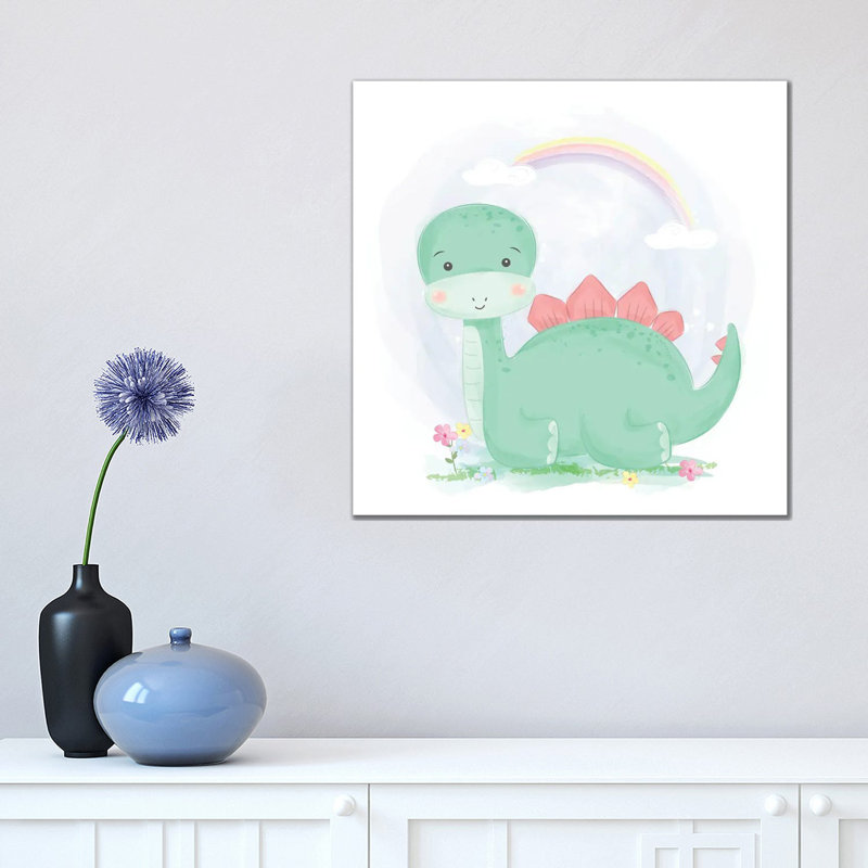 Cute Watercolour Green Dinosaur by Art Mirano - Wrapped Canvas Print, 45.72cm H x 45.72cm W x 1.91cm D