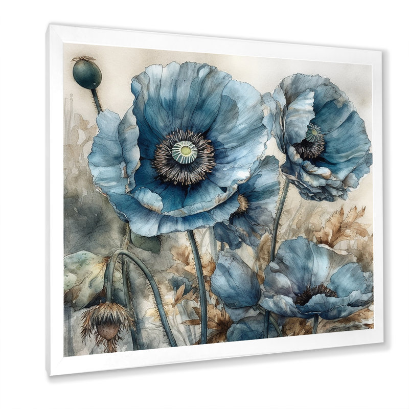 «Blue Poppy Serenity» sur impression sur toile, Cadre simple blanc, H 36 po x l 36 po x P 1,5 po