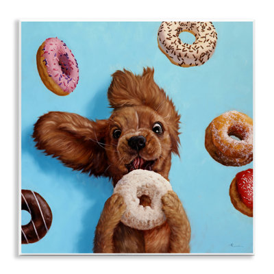 Funny Face Dog Licking Donut Giclee Art By Lucia Heffernan