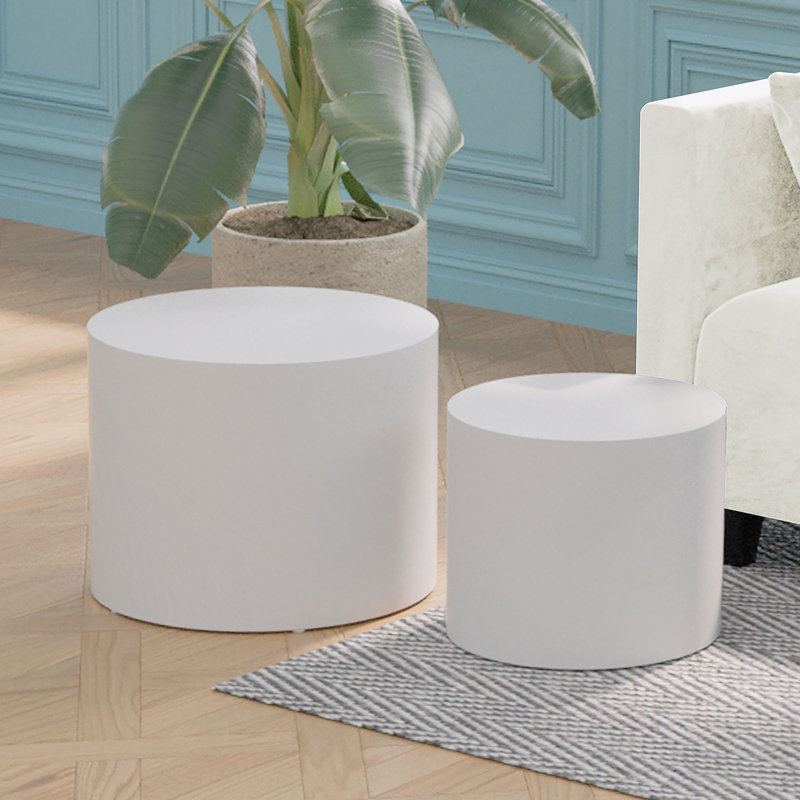 Ensemble de 2 tables d'appoint avec frêne, chêne, placage en noyer, table basse, table de bout, Blanc
