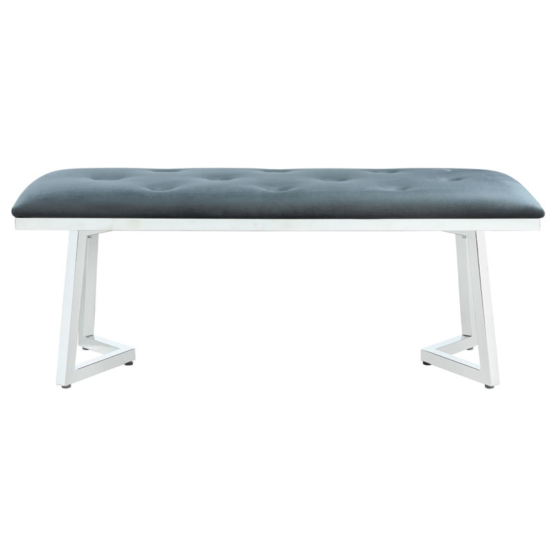 Dark Grey And Chrome Upholstered Tufted Bench