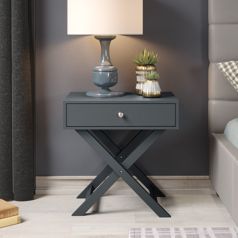 Pair of Leanora 1-Drawer Premium Bedside Tables, Set of Two Nightstands, End Tables, Blue