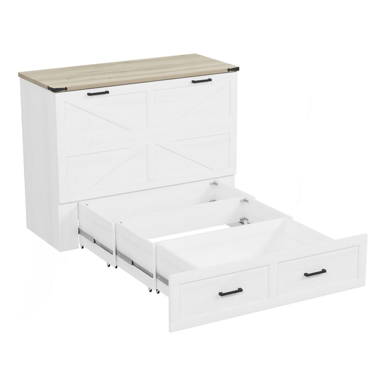 Murphy Bed, Cabinet Bed With Charging Station Large Storage Drawer For Home Office Or Small Room, Hideaway Bed, Gray