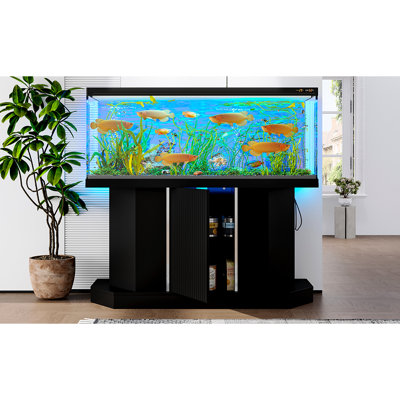 55 - 75 Gallon Heavy Duty Aquarium Stand With Built In Charging  4 Ac 2  , Storage For Fish, 880Lbs Capacity, Black, Simple To Put Together Station Ports , Spacious Cabinet Storage, Fish Tank Turtle