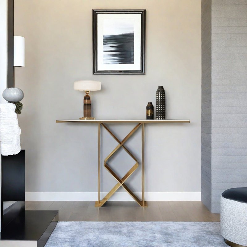 Console Modern Minimalist Art Design, H 31,5 po x l 47,24 po x P 15,75 po, Blanc / Champagne doré
