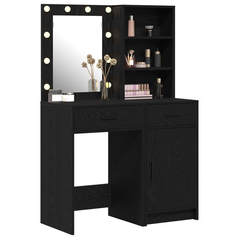 Dressing Table with Mirror, Black Oak