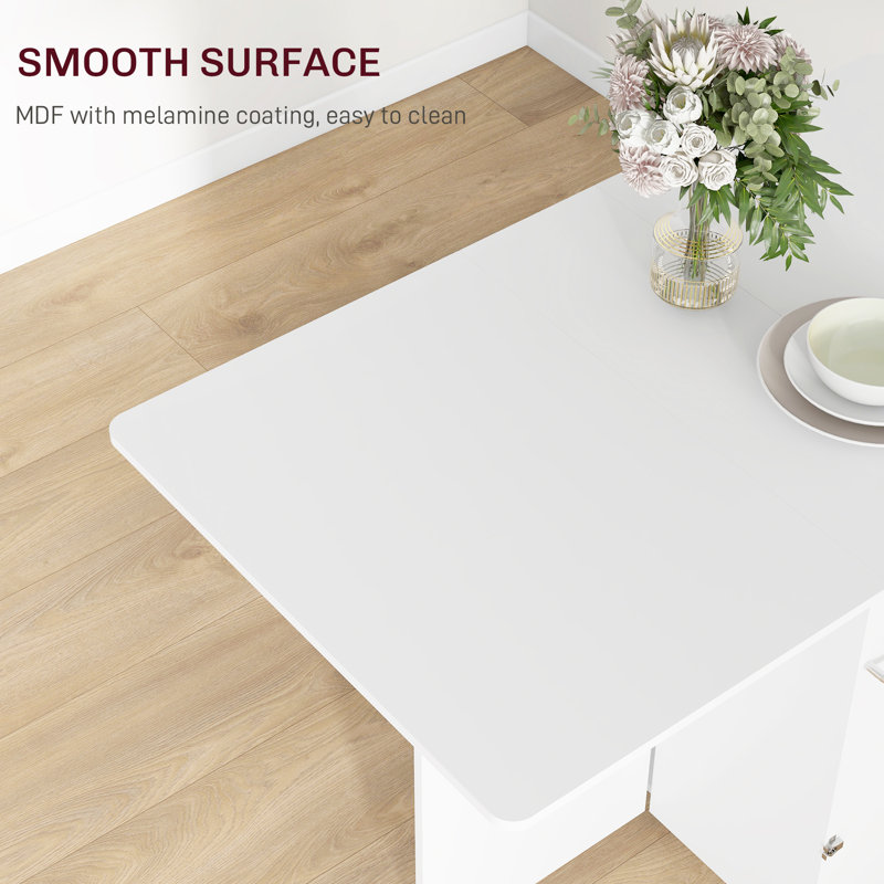 Foldable Dining Table, Rolling Drop Leaf Table with Box, Shelves