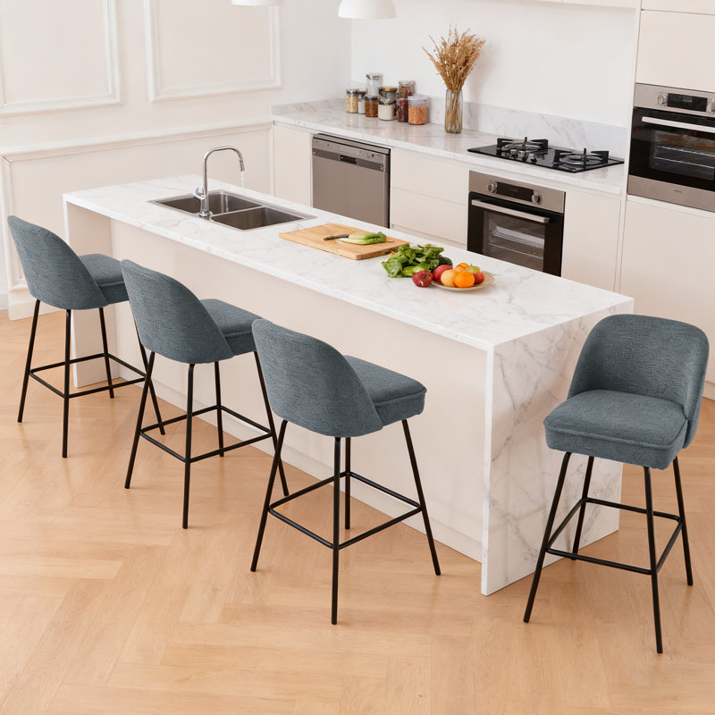 Padded 73cm Linen Upholstered Bar Stool with Spring, Grey