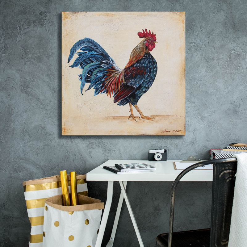 «Rooster-c» par Jean Plout, art mural sur toile, H 26 po x l 26 po x P 1,5 po