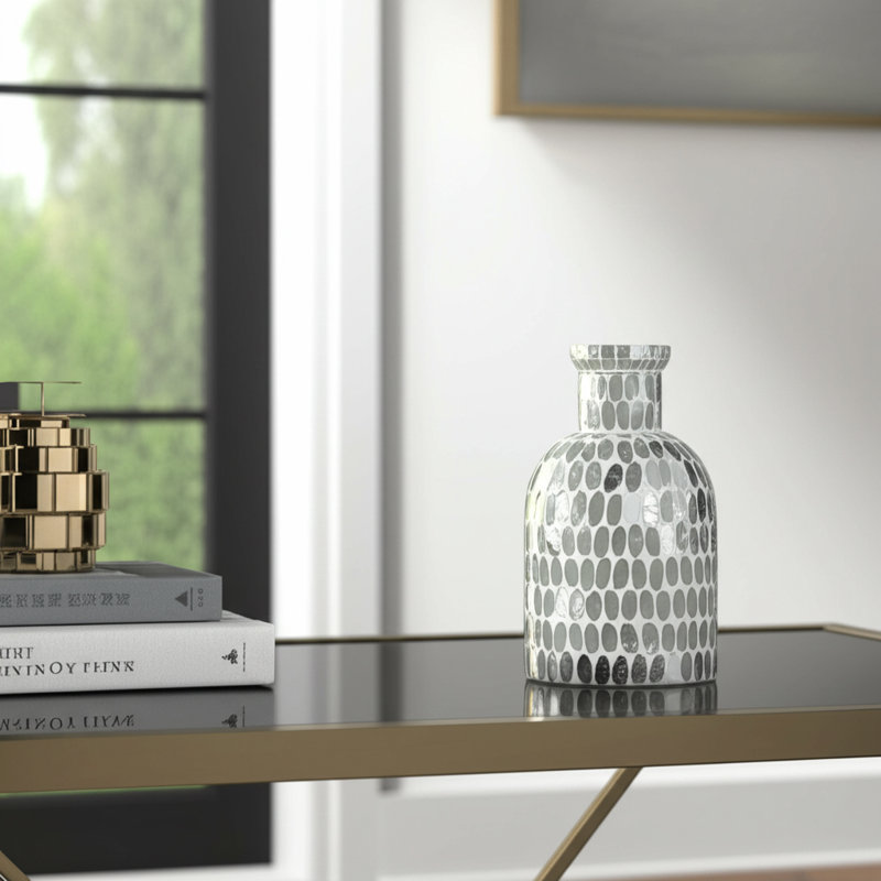 Glass Vase with Mosaic Detailing in Glam Style Design - Sleek Decorative Modern Accent Made from Durable Glass for a Stylish Versatile Display in Any Glam-Inspired Interior Setting