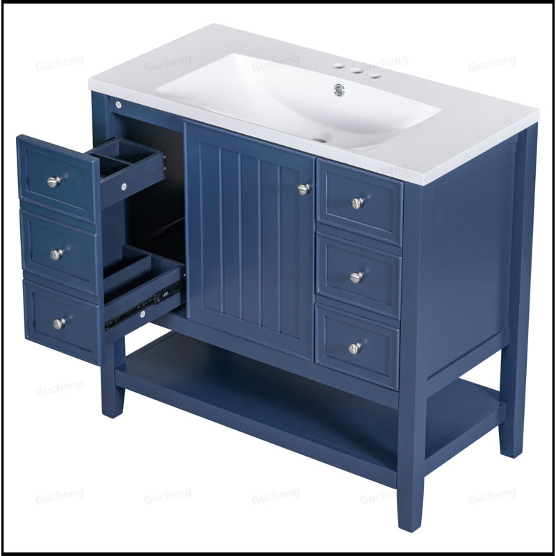 Meuble-lavabo 36 po avec trois tiroirs, Bleu