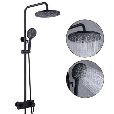 Exposed Shower System 10 Inch Rainfall Shower Head with 3 Modes Handheld Shower, Shower Fixture with Tub Spout & Adjustable Slide Bar with Rough-in Valve