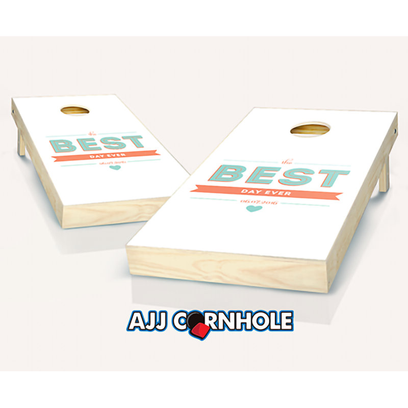 Ensemble de jeu de cornhole en bois massif avec sacs 2 'x 4' The Best Day Ever, Rouge/orange