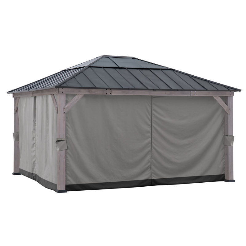 SUNJOY Replacement Curtains for 13 ft. × 15 ft. Wood-Framed Gazebos, Gray
