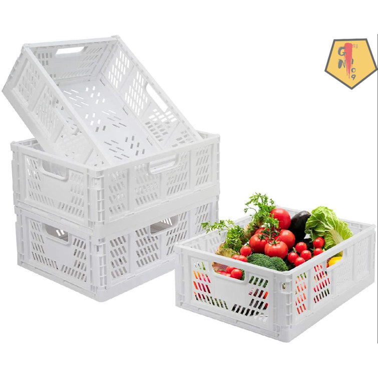 jocabo 4-Pack Folding Storage Boxes Crate Collapsible Plastic Drawer Organizer , Stackable Shelf Storage Basket Food Fruit Vegetables Bottles Toy Organiser